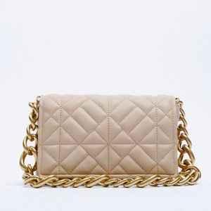 Zara Beige Quilted Chain Strap Shoulder Bag